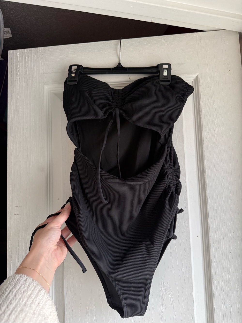 aerie Black Ribbed One-Piece Swimsuit with Cutout